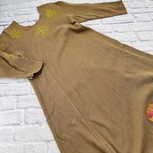 ILGWU Full Fashioned Thermal Dress XL Tan Handpainted Winter Snowman Made USA